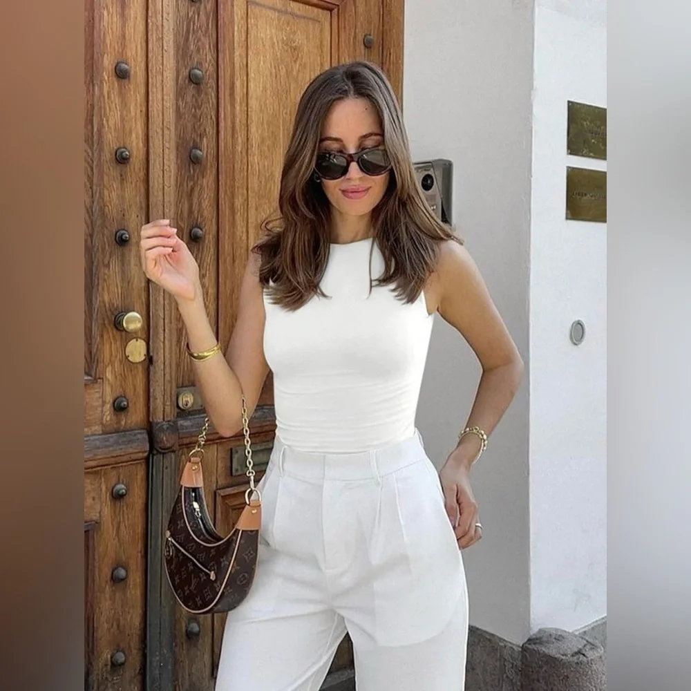 Open Back High Neck Sleeveless Tank White Small - Picture 5 of 9